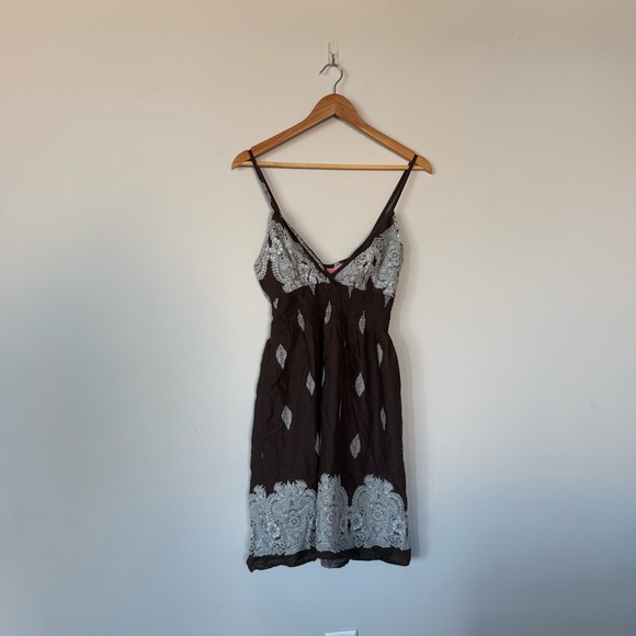 Shes Cool Vintage VTG Y2K Paisley Print Brown Summer Boho Mini Knee Length Dress - Picture 4 of 13